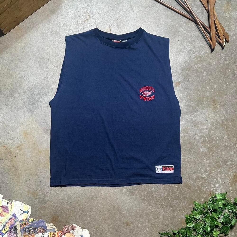 Vintage 90s Minnesota Twins Embroidered Tank Top Mens Large Blue Red Tee Shirt